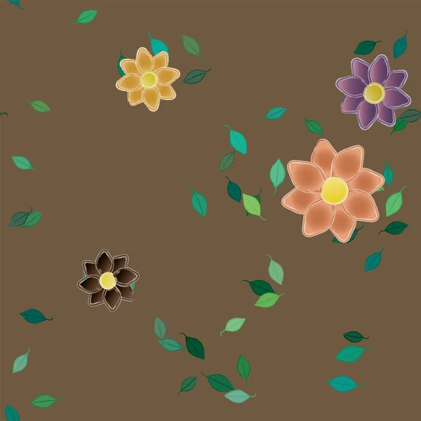 Illustration Vectorielle Fleurs Avec Feuilles Fond Sans Couture — Image vectorielle