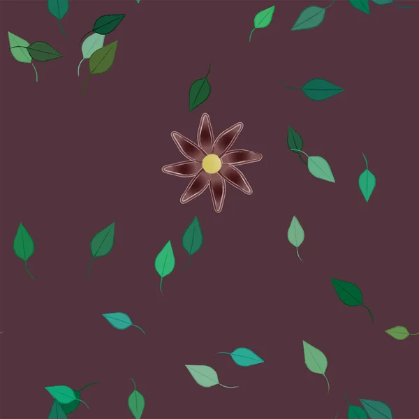 Illustration Vectorielle Fleurs Avec Feuilles Fond Sans Couture — Image vectorielle