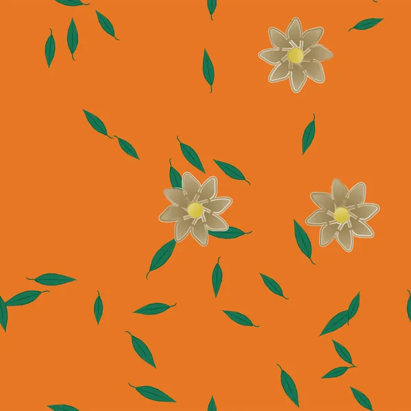 Abstrakta Blommor Med Gröna Blad Sömlös Mönster Vektor Illustration — Stock vektor