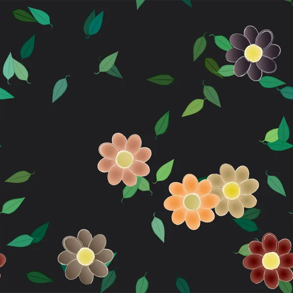 Hermoso Fondo Floral Sin Costuras Con Flores Hojas Ilustración Vectorial — Vector de stock