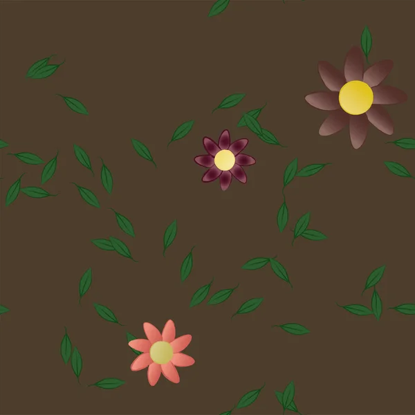 葉を持つ花のベクトル図シームレスな背景 — ストックベクタ