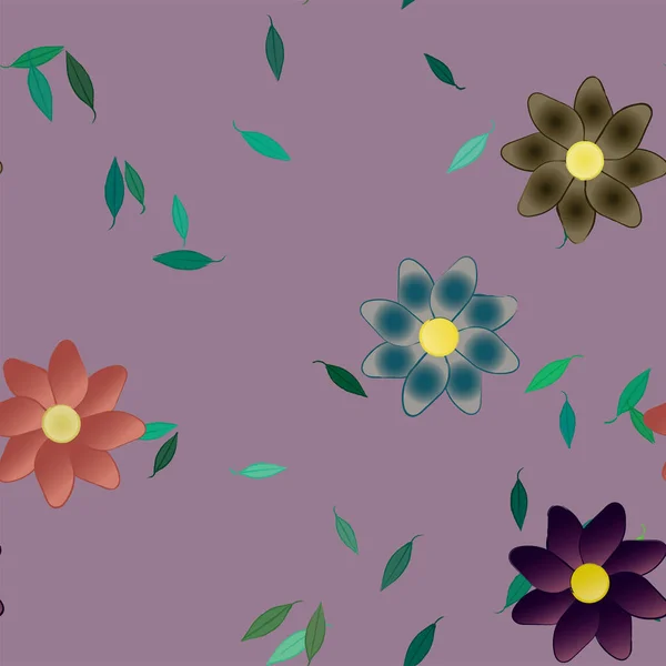 Flores Simples Con Hojas Composición Libre Ilustración Vectorial — Archivo Imágenes Vectoriales