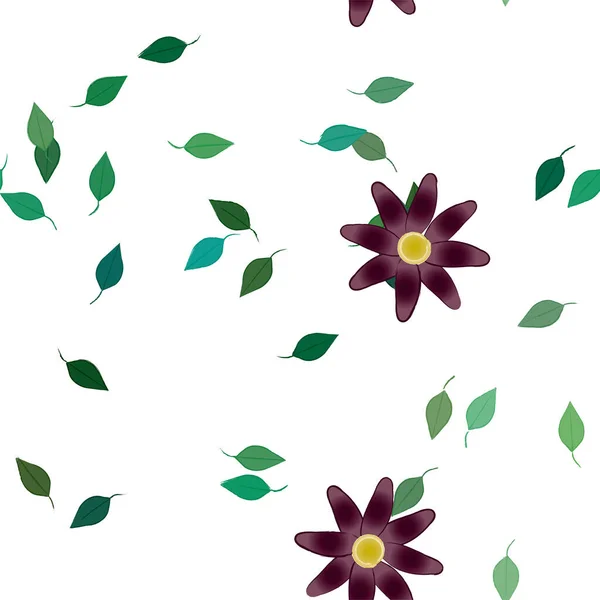 Ilustração Vetorial Flores Com Folhas Fundo Sem Costura — Vetor de Stock