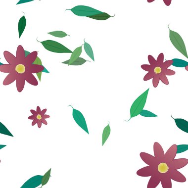 Yapraklı yaz çiçeklerinin vektör çizimi, botanik arka plan