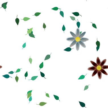 Yapraklı yaz çiçeklerinin vektör çizimi, botanik arka plan