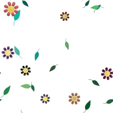 Çiçekleri ve yaprakları olan çiçeksiz bir arka plan, vektör çizimi.