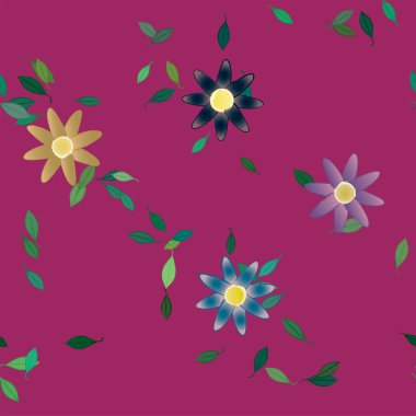 Yapraklı yaz çiçeklerinin vektör çizimi, botanik arka plan