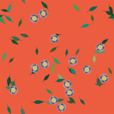 Çiçekleri ve yaprakları olan çiçeksiz bir arka plan, vektör çizimi.