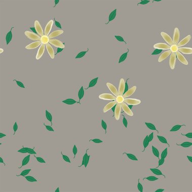 Çiçekleri ve yaprakları olan çiçeksiz bir arka plan, vektör çizimi.