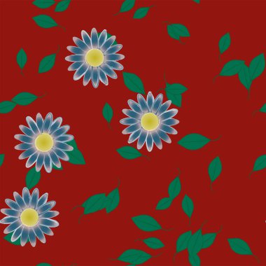 Çiçekleri ve yaprakları olan çiçeksiz bir arka plan, vektör çizimi.