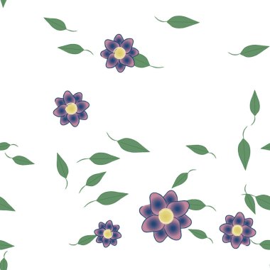 Boş kompozisyonda yaprakları olan basit çiçekler, vektör illüstrasyonu