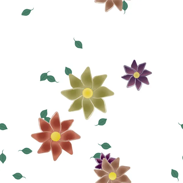 Vector Ilustración Flores Con Hojas Fondo Sin Costuras — Vector de stock