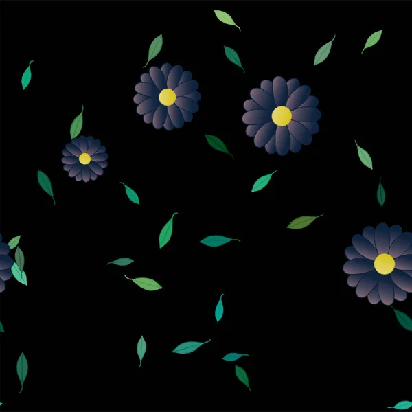 Flores Simples Con Hojas Composición Libre Ilustración Vectorial — Vector de stock