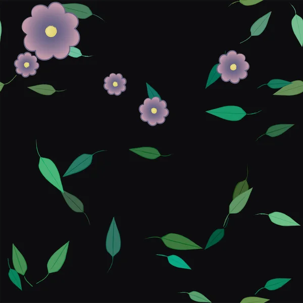 Illustration Vectorielle Fleurs Avec Feuilles Fond Sans Couture — Image vectorielle