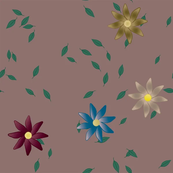 美丽的植物无缝背景 花朵和叶子 矢量插图 — 图库矢量图片