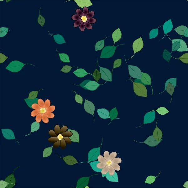 Illustration Vectorielle Fleurs Avec Feuilles Fond Sans Couture — Image vectorielle