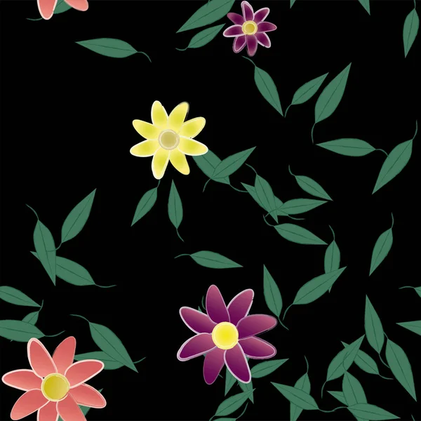 Ilustração Vetorial Flores Verão Com Folhas Fundo Botânico — Vetor de Stock
