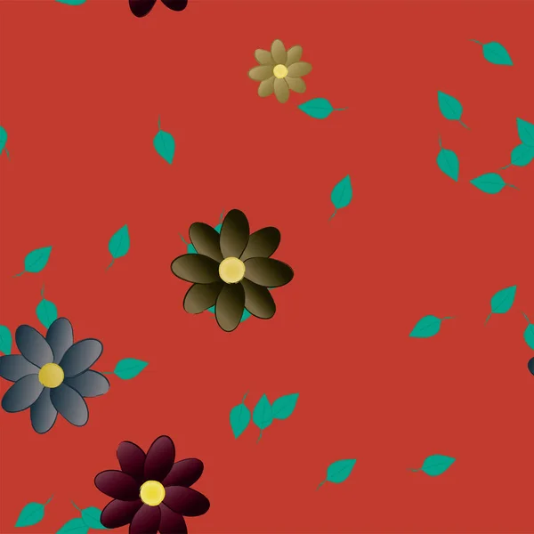 Illustration Vectorielle Fleurs Avec Feuilles Fond Sans Couture — Image vectorielle