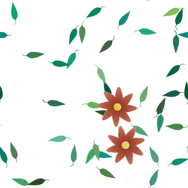 Vektorillustration Von Sommerblumen Mit Blättern Botanischer Hintergrund — Stockvektor