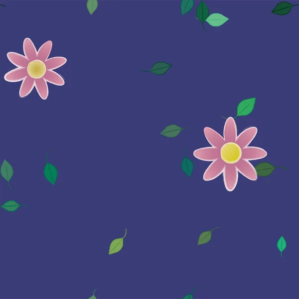 Vektorillustration Von Blumen Mit Blättern Nahtloser Hintergrund — Stockvektor