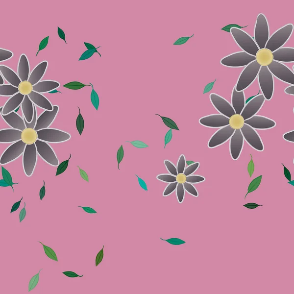 Composición Diseño Con Flores Simples Hojas Verdes Ilustración Vectorial — Vector de stock