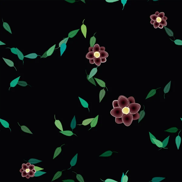 Ilustração Vetorial Flores Com Folhas Fundo Sem Costura — Vetor de Stock