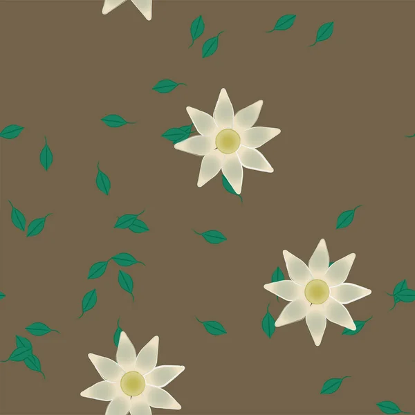 Vector Ilustración Flores Con Hojas Fondo Sin Costuras — Archivo Imágenes Vectoriales