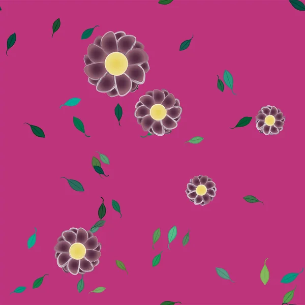 Composición Diseño Con Flores Simples Hojas Verdes Ilustración Vectorial — Vector de stock