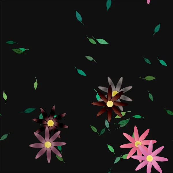 Векторная Иллюстрация Цветов Листьями Бесшовный Фон — стоковый вектор