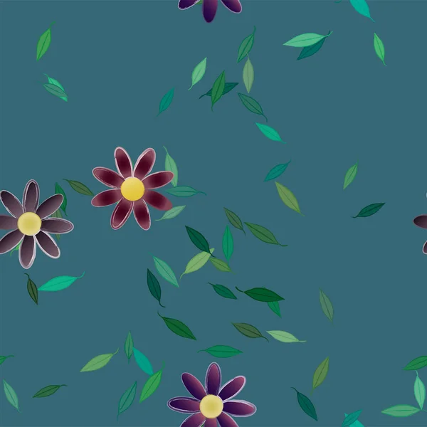 Vektor Illusztráció Virágok Levelekkel Zökkenőmentes Háttér — Stock Vector
