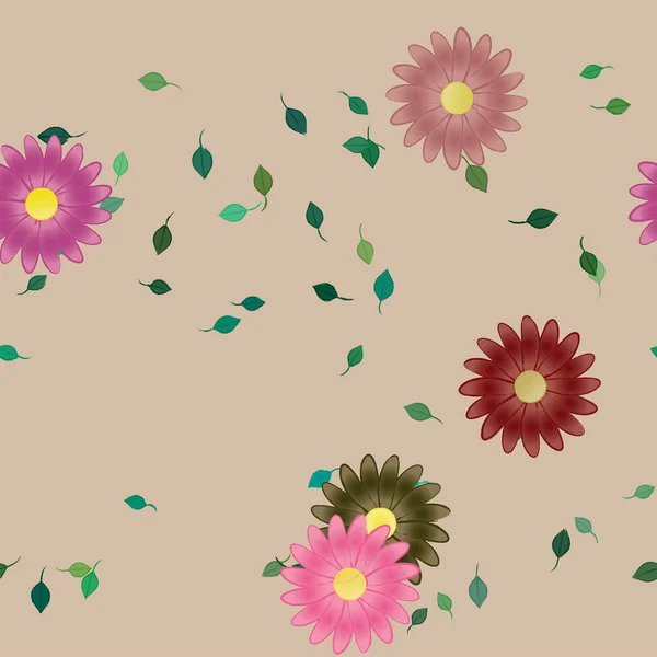 Hermoso Fondo Floral Sin Costuras Con Flores Hojas Ilustración Vectorial — Vector de stock