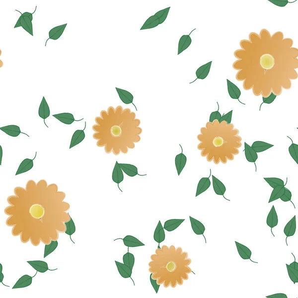 Fleurs Simples Avec Feuilles Composition Libre Illustration Vectorielle — Image vectorielle