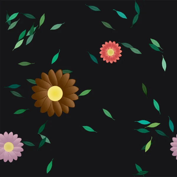 Illustration Vectorielle Fleurs Avec Feuilles Fond Sans Couture — Image vectorielle