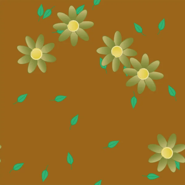Vector Ilustración Flores Verano Con Hojas Fondo Botánico — Vector de stock