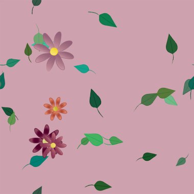 Yapraklı yaz çiçeklerinin vektör çizimi, botanik arka plan