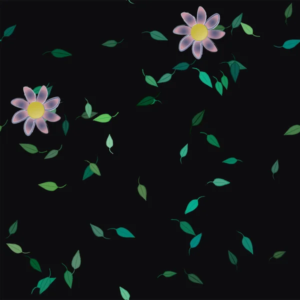 Illustration Vectorielle Fleurs Avec Feuilles Fond Sans Couture — Image vectorielle