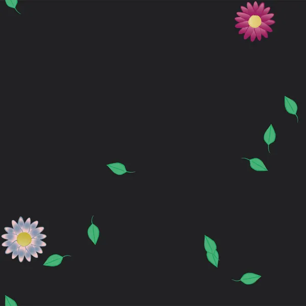 Ilustração Vetorial Flores Com Folhas Fundo Sem Costura — Vetor de Stock