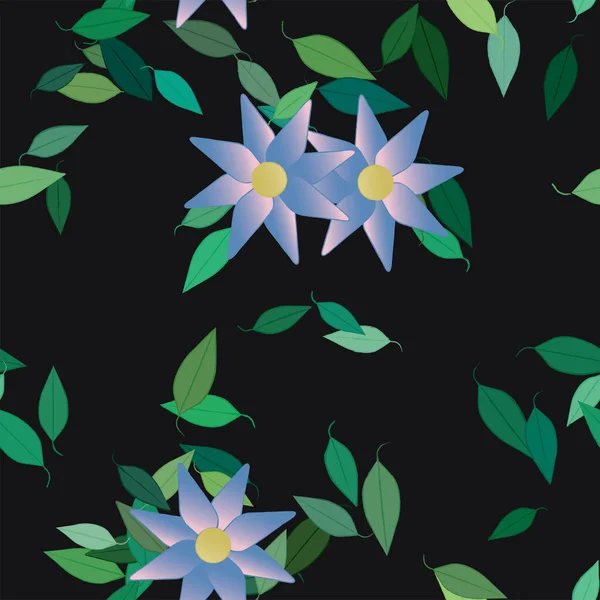 Illustration Vectorielle Fleurs Avec Feuilles Fond Sans Couture — Image vectorielle