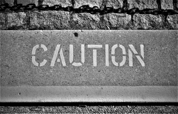 Black White Photo Caution Sign — Stock Photo, Image