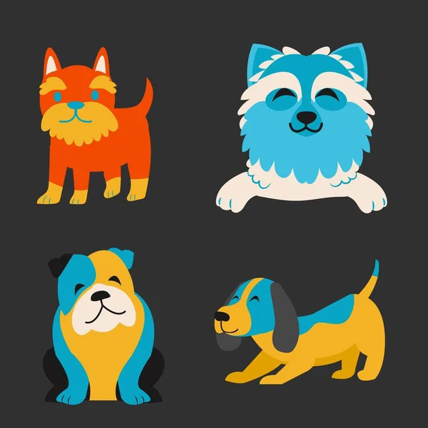 flat illustration of cartoon dog with different emotions