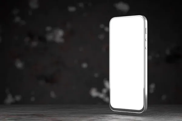 在抽象模糊的背景下 一个带有白色屏幕的智能手机的模型 你设计的模板 3D渲染 — 图库照片
