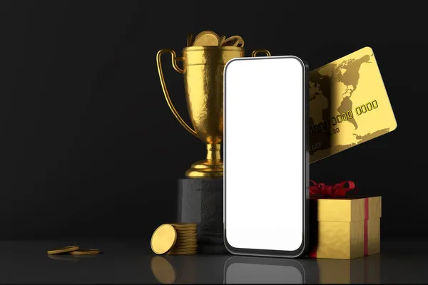 Belohnung Für Den Sieg Erster Platz Esports Eine Smartphone Attrappe — Stockfoto