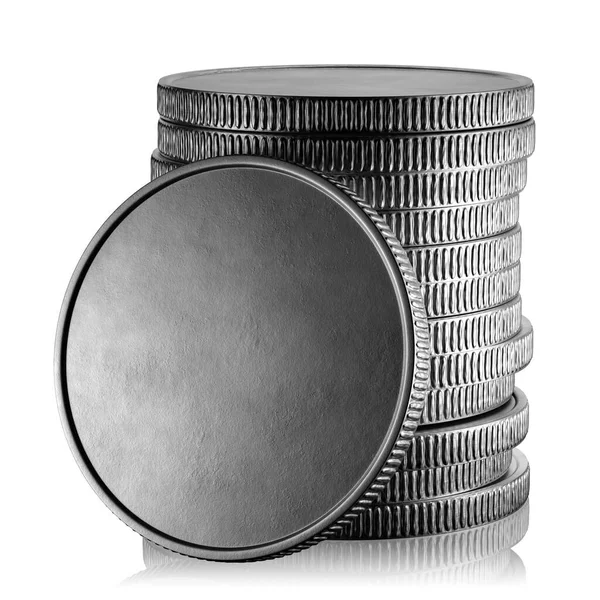 Silver Coin Stands Sideways Coins Template Your Design Stack Silver — Stock Photo, Image
