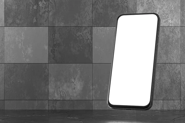 Mockup Smartphone White Screen Concrete Background Render — Stock Photo, Image