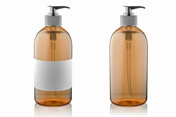 Amber Glass Pump Bottle Cosmetics Blank White Label Mock Render — Stockfoto