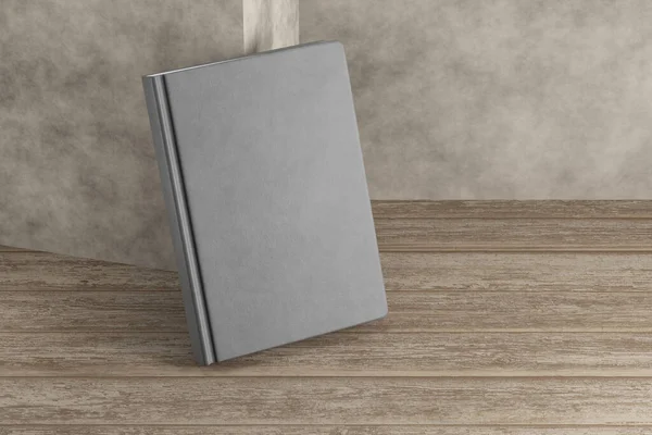 Mock Gray Notepad Wooden Floor Render — Foto Stock