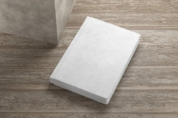 Κρεμάστε Ένα Λευκό Σημειωματάριο Ένα Ξύλινο Πάτωμα Απόδοση — Φωτογραφία Αρχείου