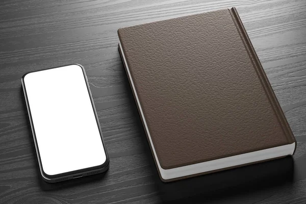 Mockup Smartphone Table Next Notepad Render — Zdjęcie stockowe