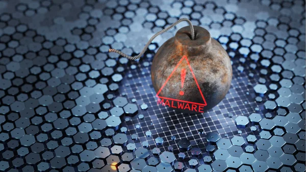 Ataque Virus Sistemas Informáticos Bomba Con Icono Malware Renderizar — Foto de Stock