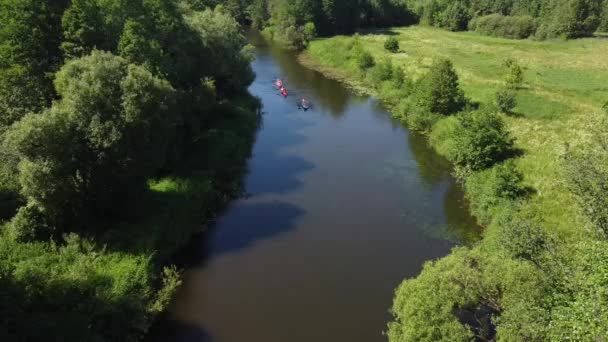 Kajaks Varen Zomer Een Smalle Rivier — Stockvideo